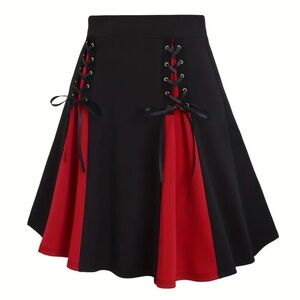 Black and Red Lace-Up Women's Skirt